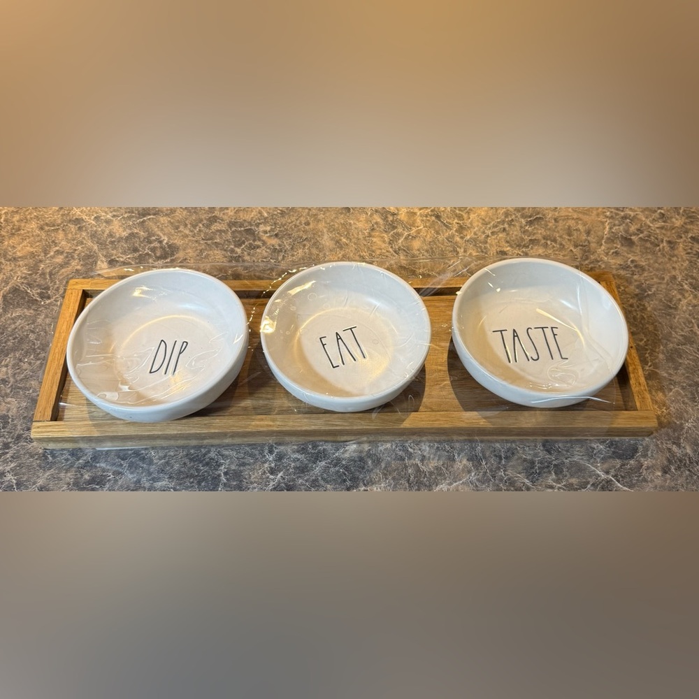 Rae DunnWhite Ceramic Bowls with 'DIP, EAT, TASTE,” Text